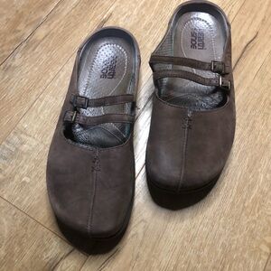 Kalso Earth Shoe Kharma Mule Slip On Brown Leather Double Buckle Straps Size 7